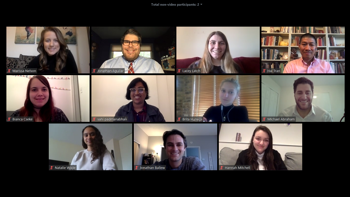 Young journalists smile during a virtual Journalism Bootcamp